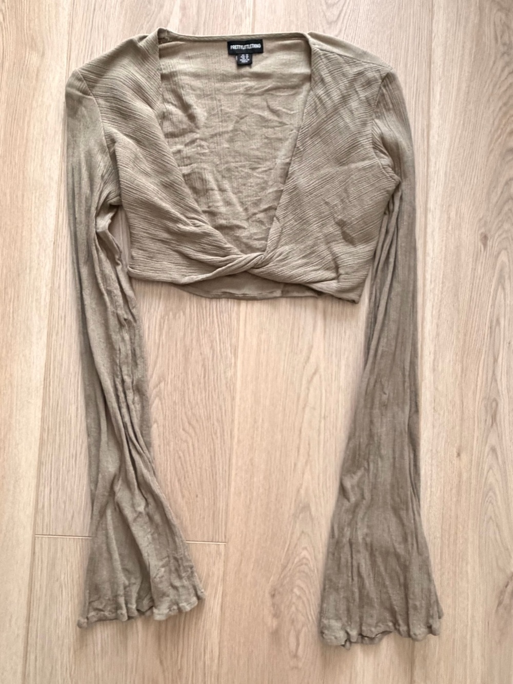 PrettyLittleThing Taupe Twist Front Crop Top